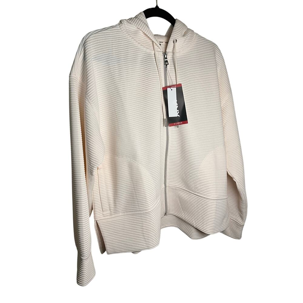 DKNY Ottoman Full Zip Hoodie Front Pockets DPMJ9667 Sand Womens Size XL NWT